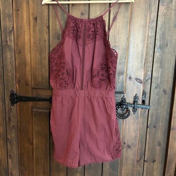American Eagle Outfitters Burgundy Lace Romper - Picture 1 of 6